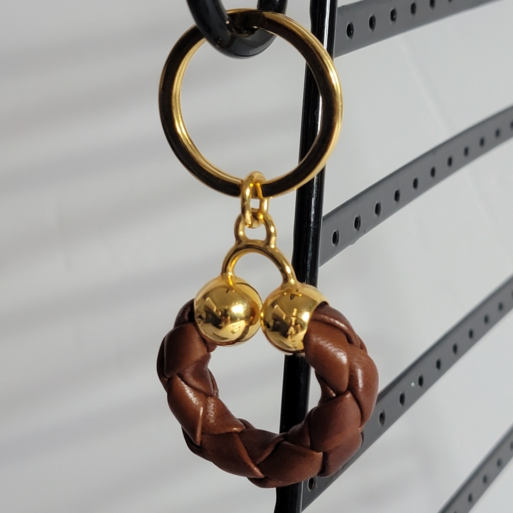 BOTTEGA VENETA Leather Braided Gold Tone Key Ring